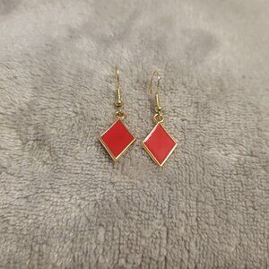 Diamonds Poker Suit Casino Earrings Hanging Dangle Novelty E3E